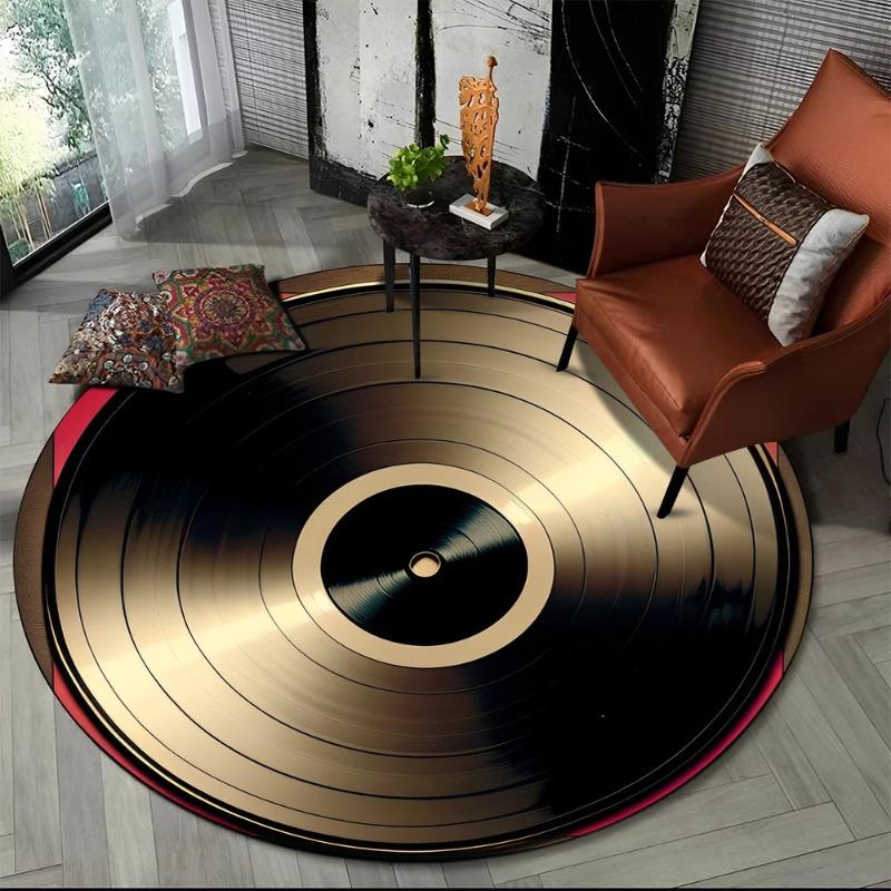 3D Schallplatte Musik DJ Band HD Runder Teppich Teppich Mode Teppich für Wohnzimmer Schlafzimmer Sofa Spielzimmer Dekoration Rutschfeste Fußmatte
