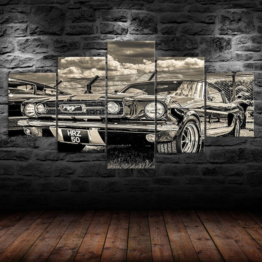 Ford Mustang Classica Vecchia Auto 5 Pezzi Tela Pittura Murale Multi Pannello Stampa Vintage Auto Fan Stanza Poster Decorazione Casa Immagine Regalo Per Lui Per Lei
