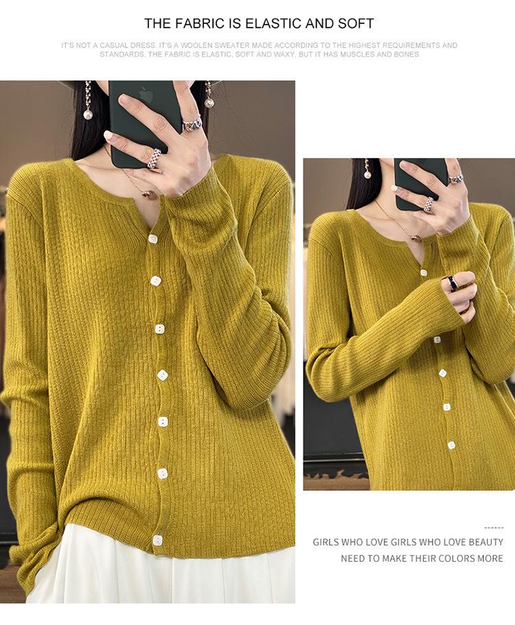 Women's Worsted Wool Cardigan: V-Neck, Lightweight, Loose Fit, Long-Sleeved, Sun-Proof, Spring/Summer Knit Sweater Jacket.