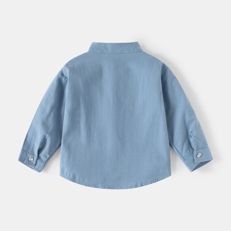 Children's Long-Sleeved Shirts, Spring and Autum Kidsren's Clothing, Boys' Stand-Up Collar Pure Color Shirts, Baby Casual Pure Cotton Simple Tops