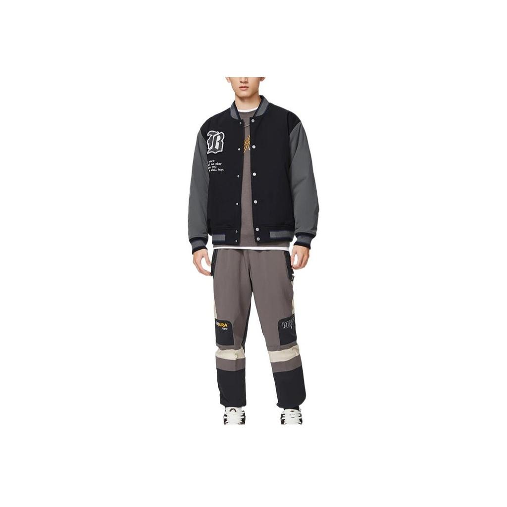 Li Ning Badfive Color Block Design Single Breasted V Neck Long Sleeve Cotton Jacket Men Jacket Black AJMS053-2