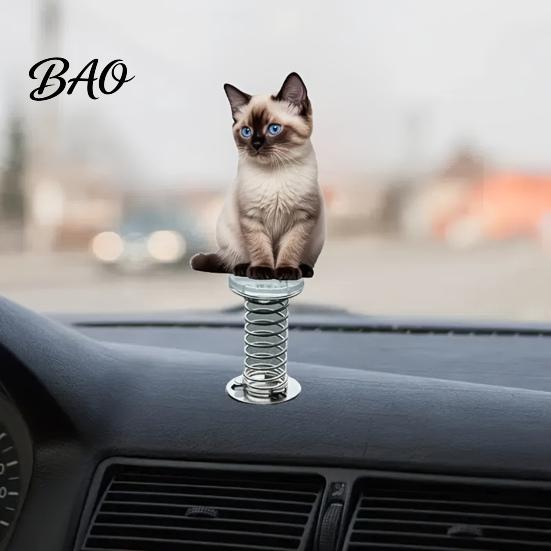 Funny Vehicle Wobble Decor Cute Cat Car Dashboard Decorations with Spring Swing Design, 2D Flat Acrylic Kitten Vivid Figurines for Ornaments,