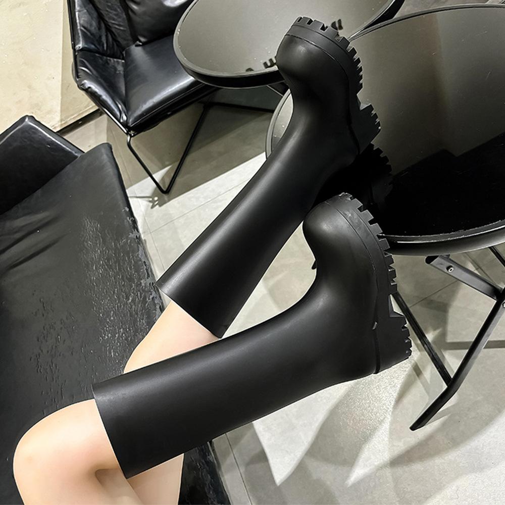 Spring and summer women's thick-soled heightening waterproof rain boots, non-slip soft-soled Paris big-head fashion large-size boots