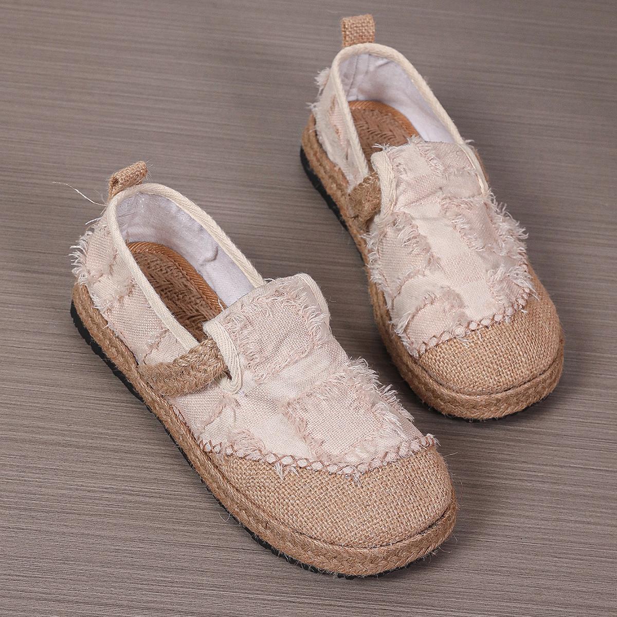 

Повседневная обувь на плоской подошве для женщин, плетеная из травы, босиком, с закругленным носком, удобная обувь, трендовые модные предложения, лоферы 38 бежевый