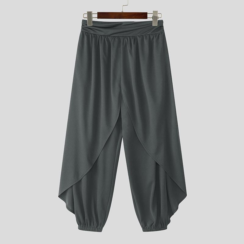 

INCERUN Men Elastic Waist Irregular Layers Texture Casual Long Harem Pants Trousers 5XL сірий колір