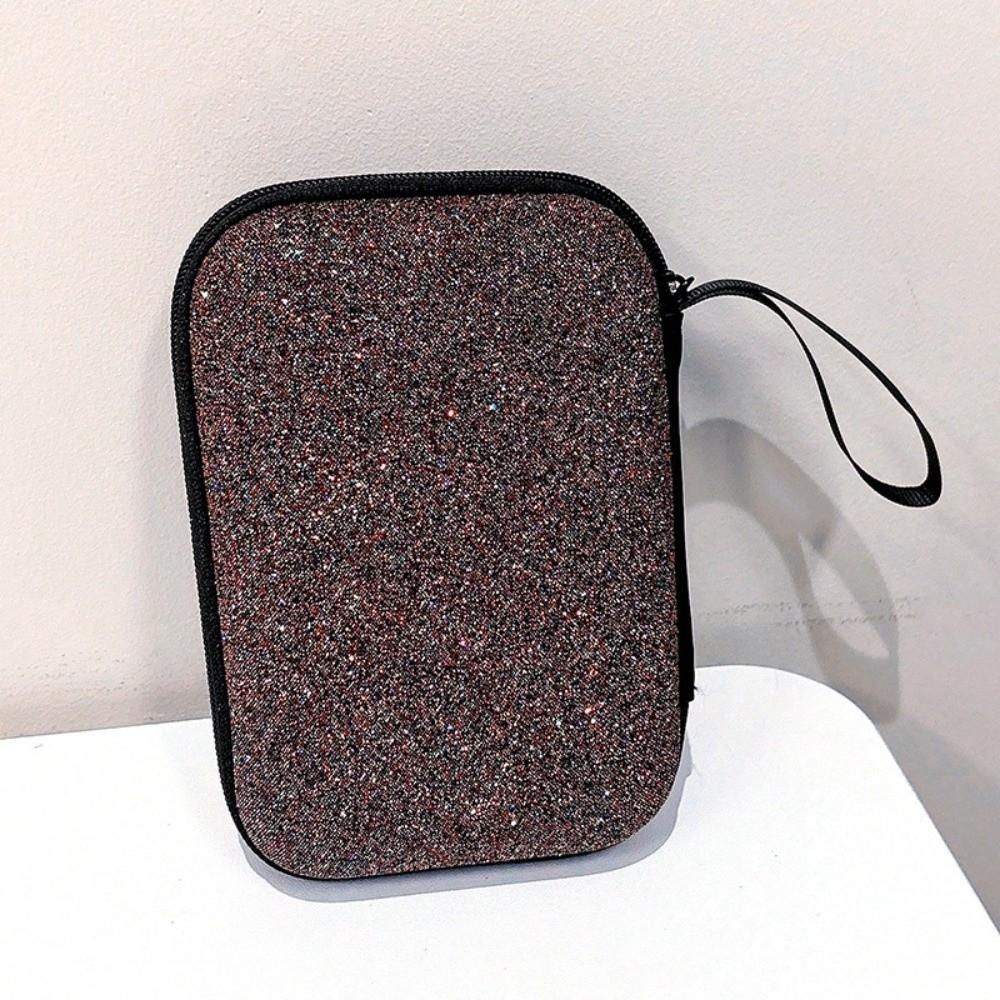 

High Quality Sparkling Pink Storage Bags Portable Convenient Zipper Bag Multifunctional Storage Pouch Headphone Data Cable