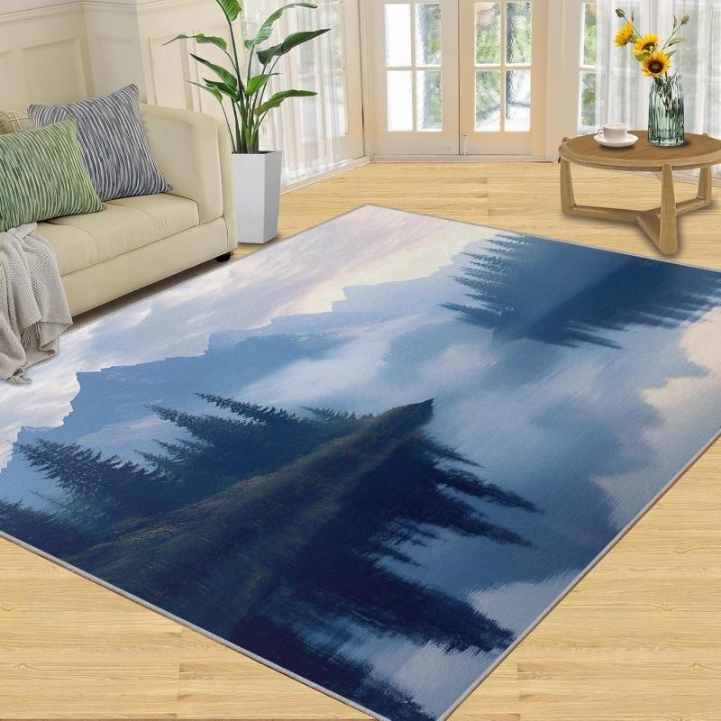 Winter Snow Mountain Cabin Area Rug Snowy Forest Landscape Print Soft Floor Mat Scenery Carpet for Living Room Bedroom
