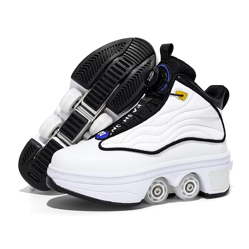 PONERAIT Roller Shoes Adult Unisex Retractable Four Wheels Walk Shoe Girls Boys Parkour Sneaker Stylish Skate With Brake