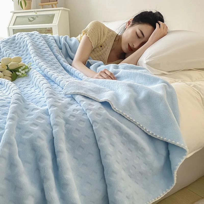 2024 New Class A Soft Waxy Stroking Cats Blanket Four Seasons Air Conditioning Blanket Waffle Double Layer Composite Blanket