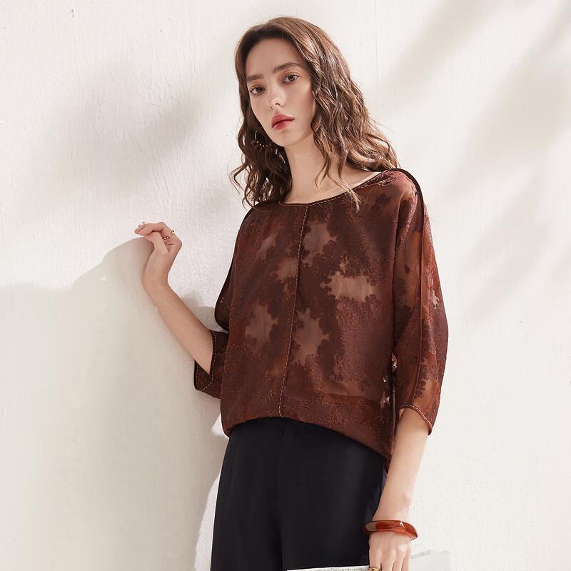 Zhaojun Women's Elegant Jacquard Silk Gauze Blouse