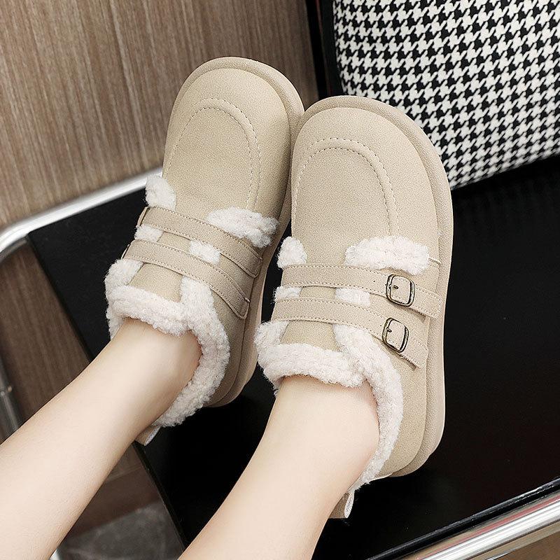 BN5805 new 2025 autumn and winter women's shoes warm cotton shoes solid color velvet simple student leisure thick sole increase