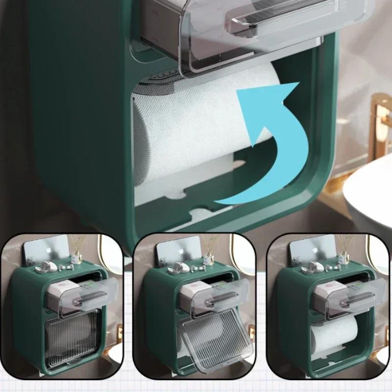 Bathroom Tissue Box  Shelf Wall-mounted with Drawer Without Drilling Waterproof Toilet Paper Box Drawer Toilet Paper Rolls