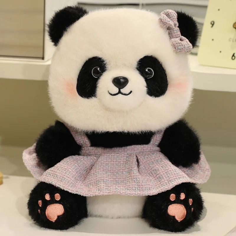 Good Quality Cartoon Panda Plush Toys Cute Elegant Cozy Panda Doll Wearing Princess Dress Sweater Kids Gift Multiple Styles