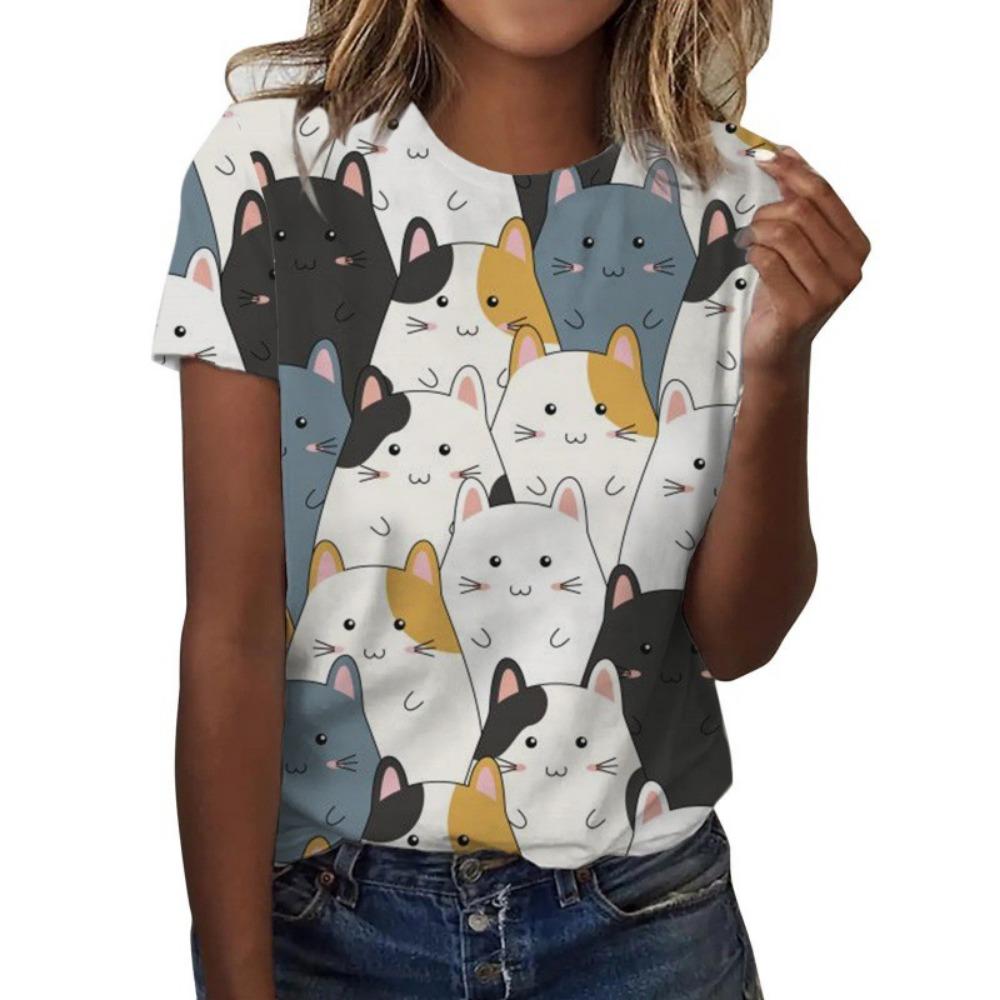 

New Cute Cat T-Shirts Animal Kitten 3D Print Women s Summer O-Neck Short Sleeves T Shirt Y2k Harajuku Tees Tops Female Clothing S