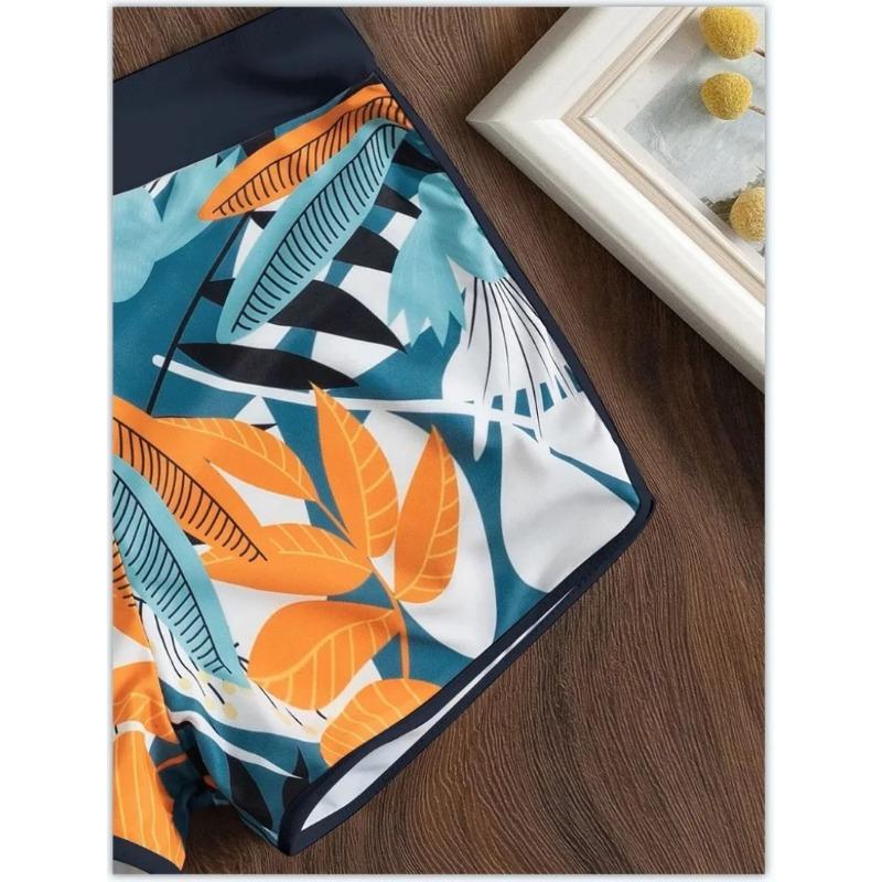 Fashion Printed Swimsuit Women Spliced Lace Up Sporty Surfing Bikini Set Bathing Suit Beachwear Swimwear Female Swimming Suits