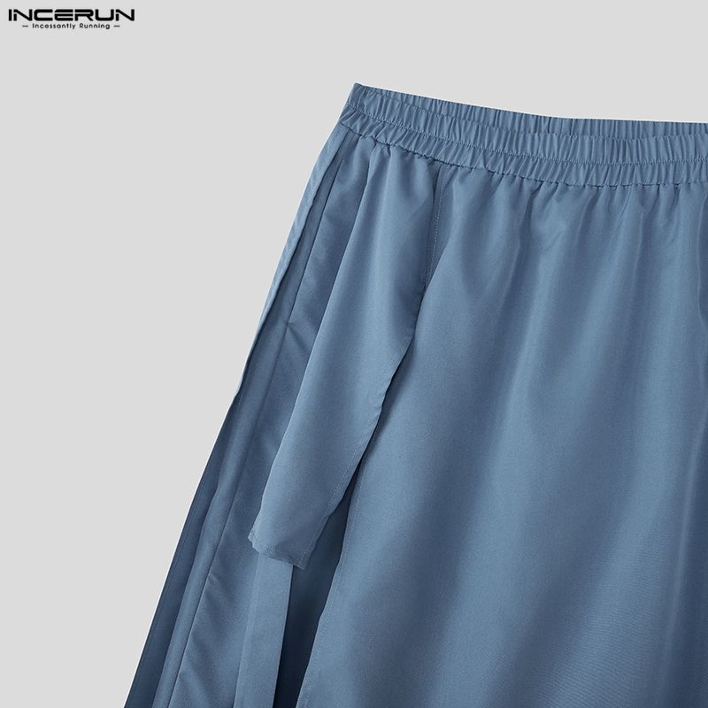 INCERUN Pantaloni Lunghi Casual da Uomo Vintage a Vita Elastica con Strati Irregolari