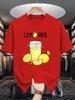 Fresh Lemon Lemonade Cartoon Print Unisexs Crew Neck T Shirt Summer Fruit Drink Graphic Short Sleeve Casual Cotton Daily Tops