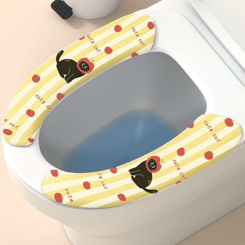 Universal Toilet Seat Cover Soft WC Paste Toilet Sticky Seat Pad Washable Bathroom Warmer Seat Lid Cover Pad Cushion Solid Color