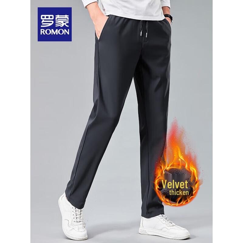 ROMON Men's Winter Thickened Straight-Leg Casual Pants