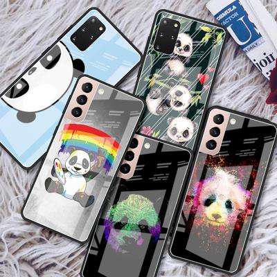 Tempered Glass Case For Samsung Galaxy S21 Ultra S20 FE S10 Plus Note 20 10 Lite S9 S8 9 S10e Phone Cover Cute Cartoon Panda Sac