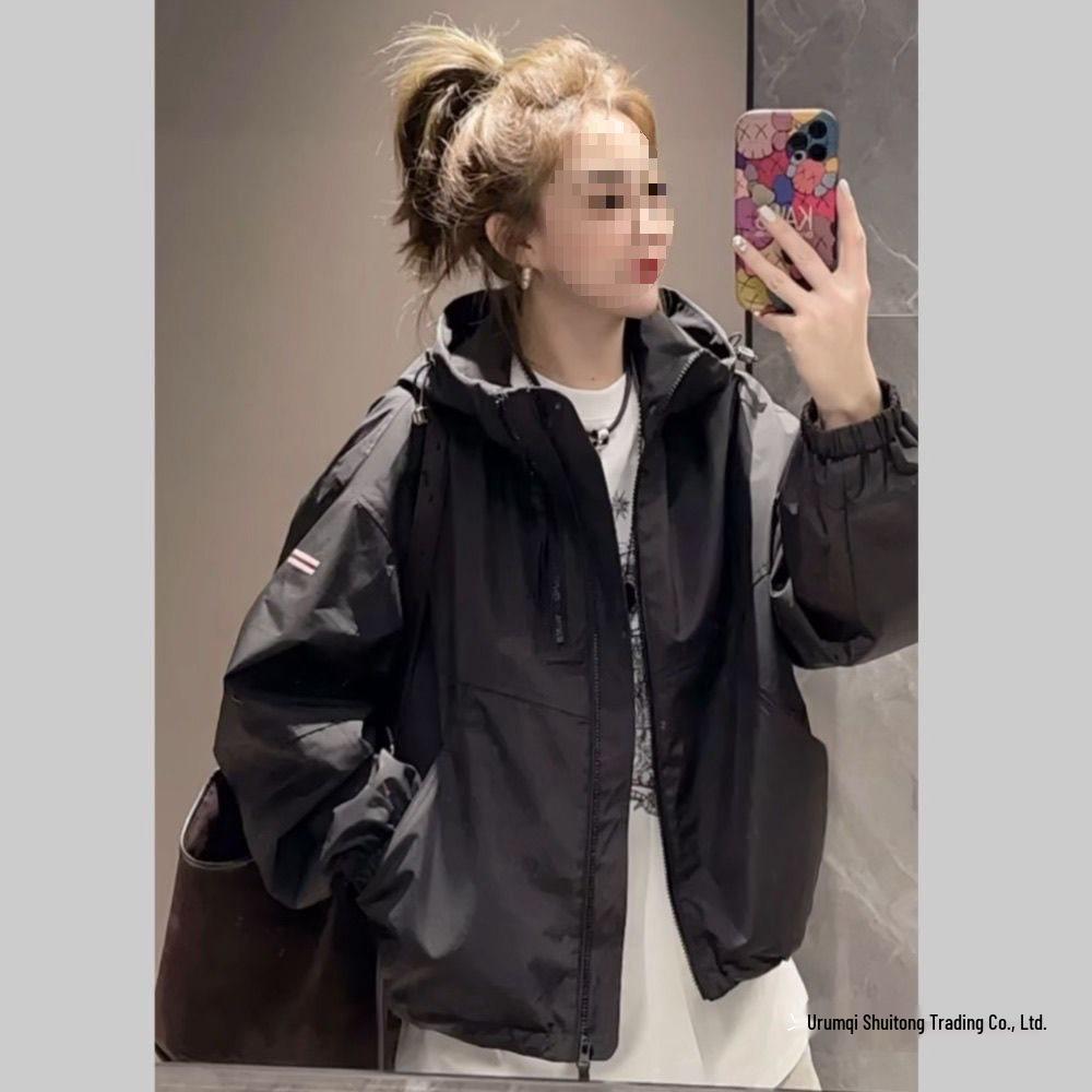 Stylish European Slimming Long Sleeve Hooded Windbreaker - 2025 Spring Fashion Jacket