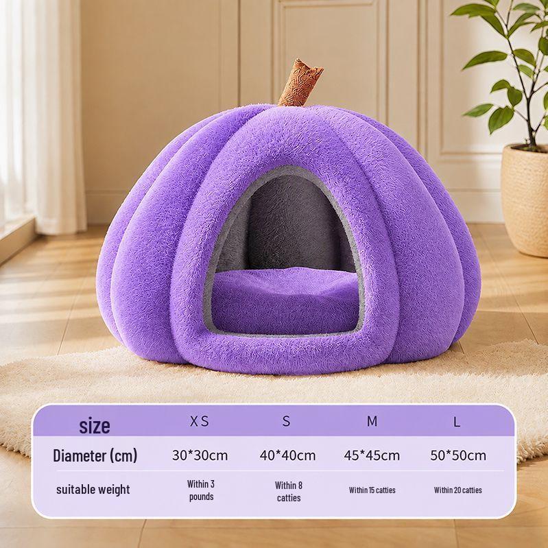 Pumpkin-shaped Pet Bed for Cats and Dogs, Providing a Cozy, Secure Sleeping Space and Hiding Spot.