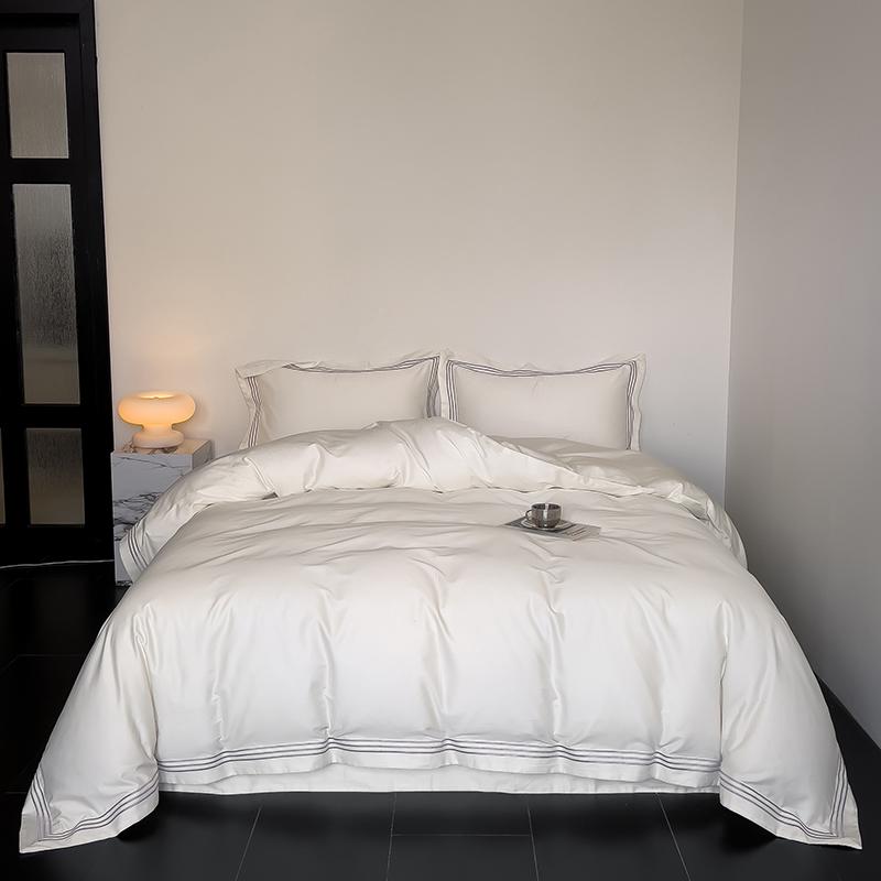 1000TC Egyptian Cotton Hotel Embroidery Bedding Set Duvet Cover Flat Fitted Sheet Pillowcases Solid