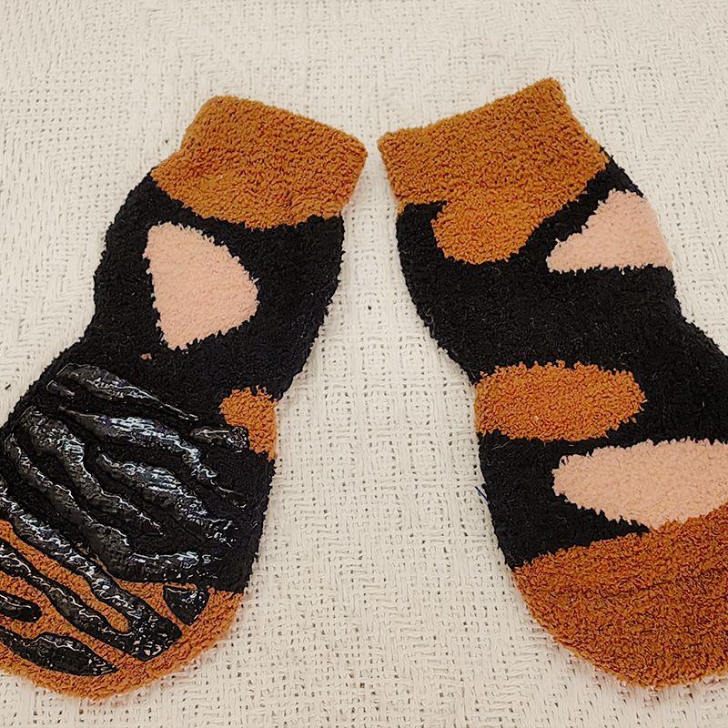 

Носки для питомцев с толстыми петлями для тепла, цвет Тедди Голд , который не царапается, комнатные носки для собак, S кофейный