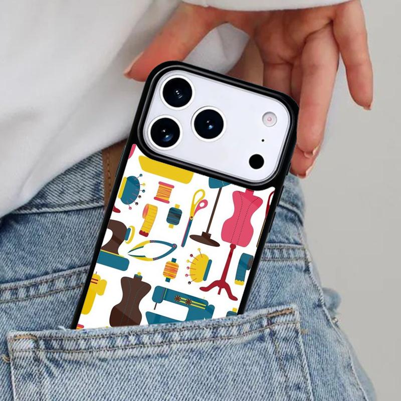 sewing machine tailor elements pattern Phone Case for iPhone 17ProMax 12 13 14 15 16e 17 Pro Max Plus Air Cover