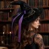 Durable Witch Hat for Party Women, Halloween Lace Wizard with Ribbon Bow, Black Decorations Home Mesh Veil Costume Accessory Adults, Fancy Dress,