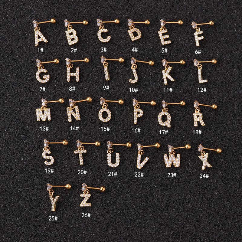 

1 шт. корейские креативные стальные хрящевые серьги, нежные серьги-гвоздики с английскими буквами и цирконием