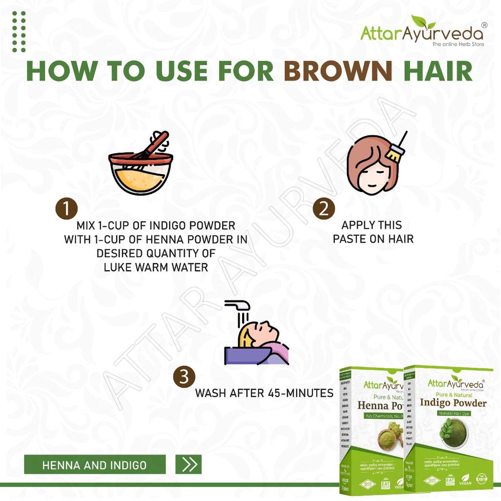Attar Ayurveda Natural Hair Color Powder Kit Henna Indigo Combo Pack For Black Brown Shades Chemical Free Hair Dye 200 G X  Pack of 2