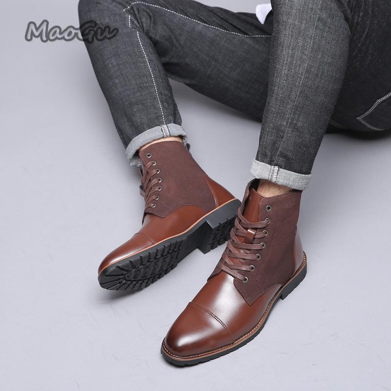 Fashion Fashion Casual Shoes for Men Size 38-48 Solid Color Lace Up Autumn Winter Ankle Boots Male Leather Short Chelsea Boots for Man