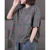 Large Size Cotton Short-sleeved Women's T-shirt Summer Floral Pockets Thin Loose T-shirt Women's Literary Retro Style