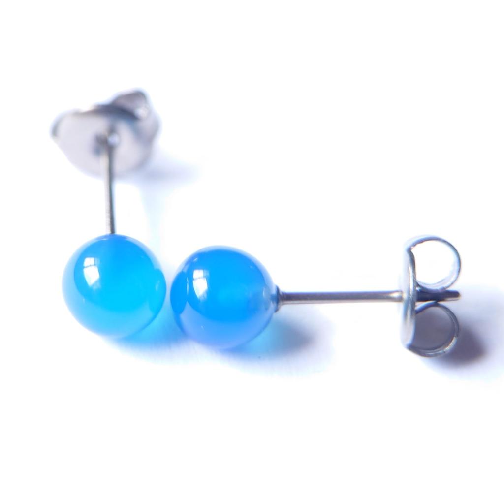 [Kobe Hokodo] Blue Agate 6mm Titanium Earrings