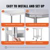 Stainless Steel Work Table Commercial Prep Table 24x24 Inch With 4 Casters