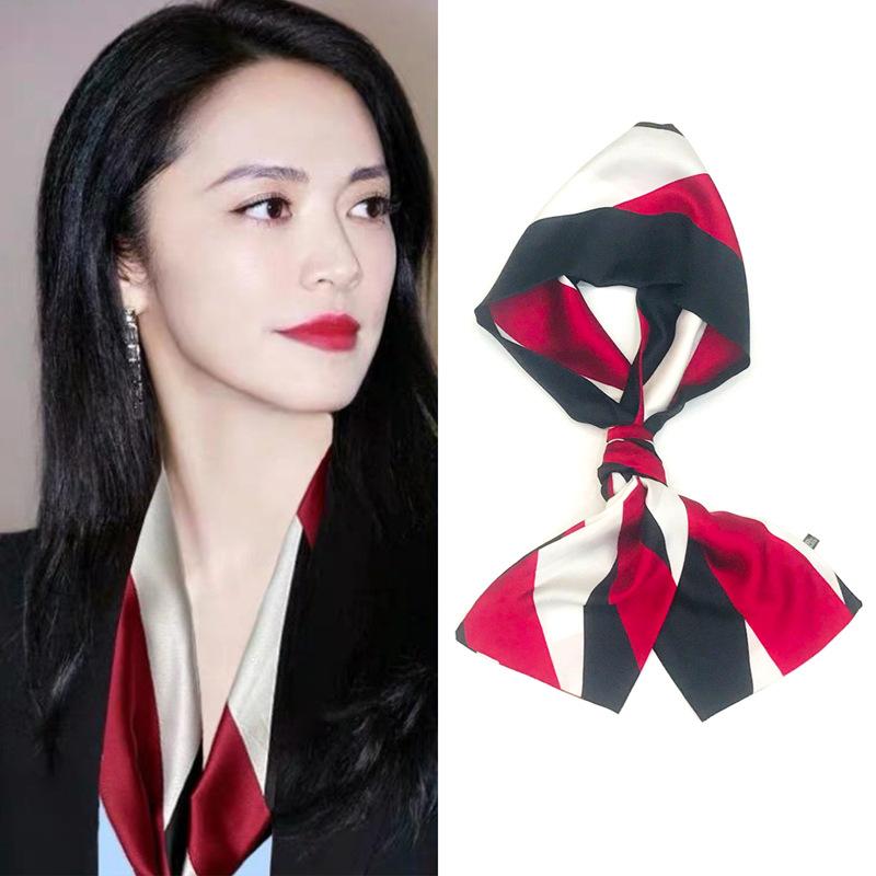 

Модный длинный узкий шелковый шарф с воротником-галстуком, женский платок, сумка, шарфы с лентами, платок с цветочным принтом на голову 145cm