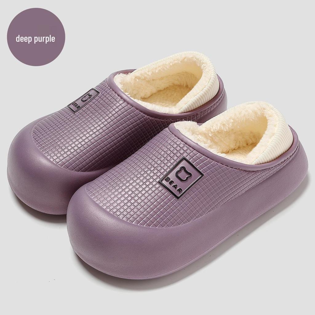 Women's Closed-Heel Waterproof Cotton Slippers - Non-Slip, Warm, Thick-Soled for Indoor Use, Autumn & Winter