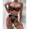 Free Shipping Summer Europe and America Hot New Sexy Underwear Bra Thongs Letter Chain Gaiters Steel Ring Three Pieces Set