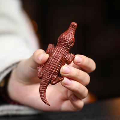 Ceremony Tea Ornament Purple Clay Pet Tabletop Crocodile Figurine Statue for Apartment