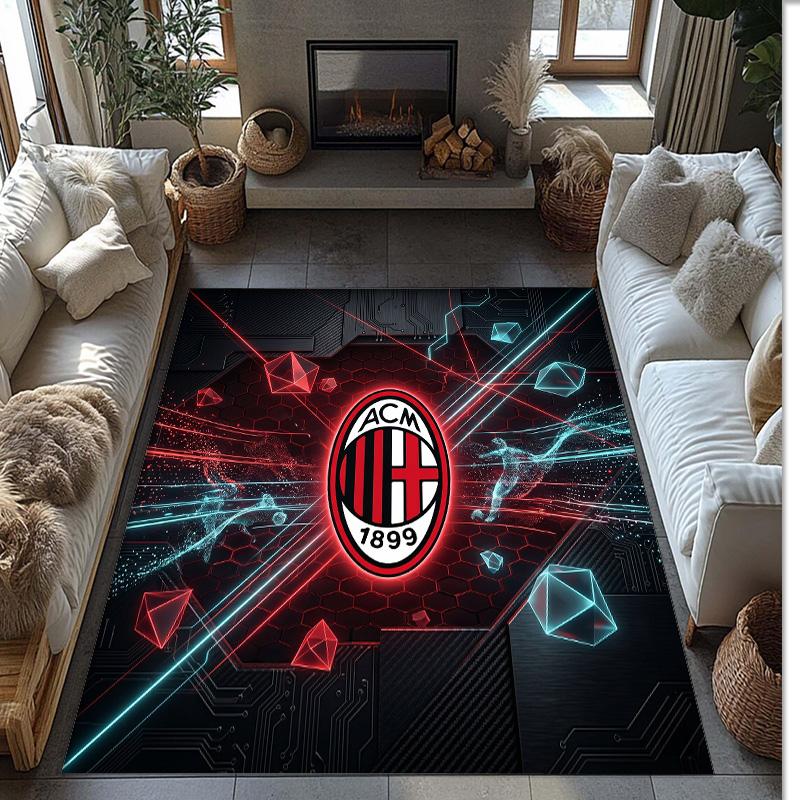 Tappeto in Flanella Stampato AC Milan Antiscivolo Morbido Poliestere Tappeto per Pavimento Tappetino Decorativo da Interno per Camera da Letto Soggiorno Divano Sala Giochi Decorazione Casa
