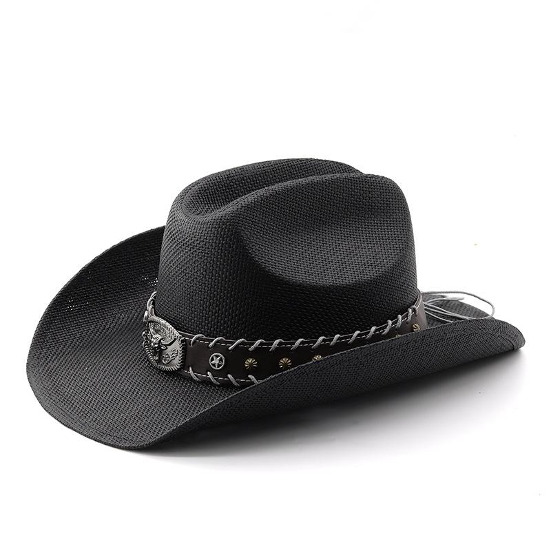 Western jazz cowboy hat men's and women's retro cowhide belt breathable outdoor beach hat