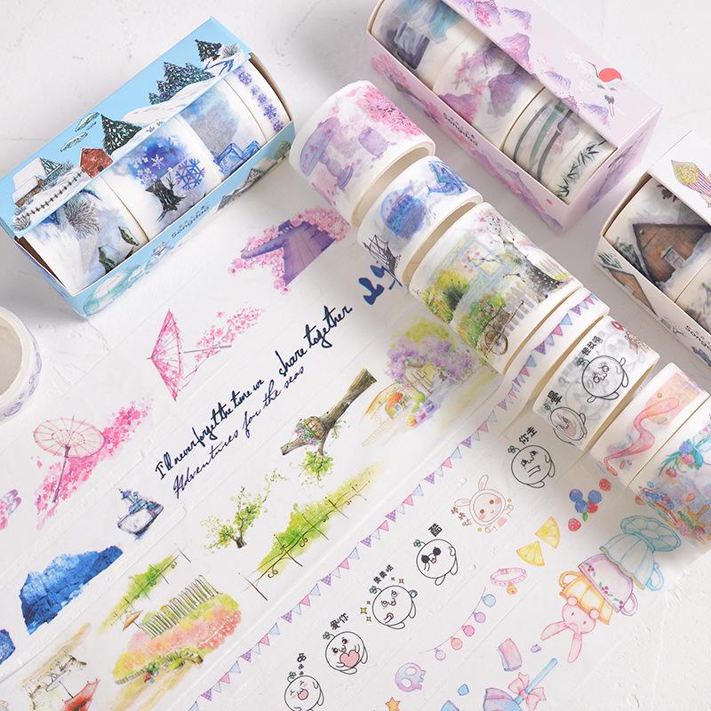 Beautiful Flower Anime Washi Tape Set 9cm Diy Decoration Scrapbooking Planner Masking Adhesive Tape Label Sticker Stationery
