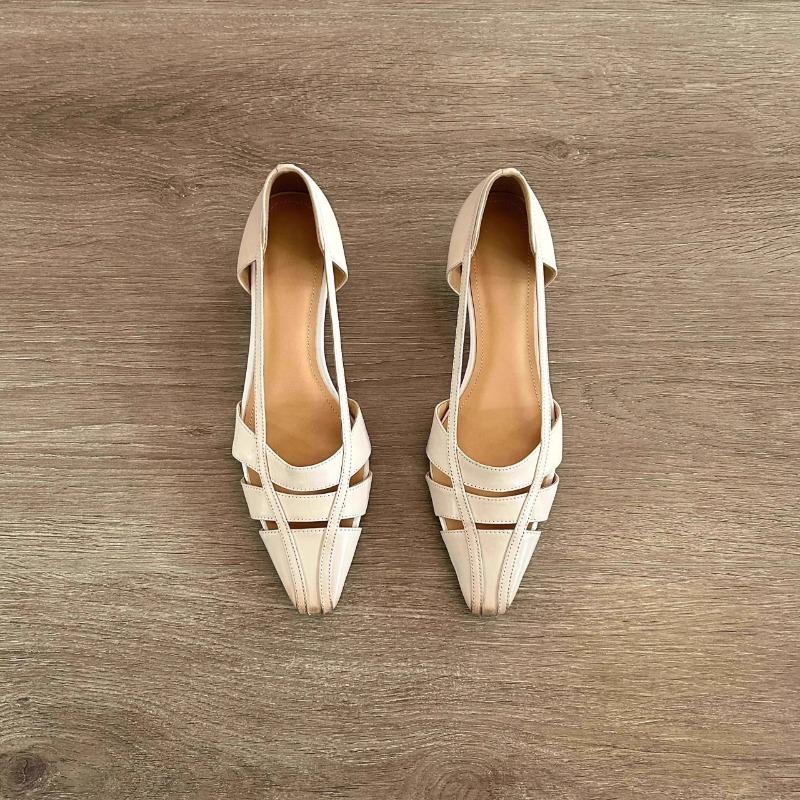 

Модные туфли-лодочки на низком каблуке, новинка осени, с острым носком, мелким вырезом, открытым носком, слипоны, противоскользящие, износостойкие, низкие 40 бежевый