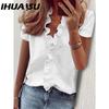 IHUASU Women's Fashion Casual Solid Color Print Short Sleeve V Neck Blouses & Shirts