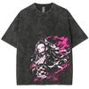 Hot Anime Demon Slayer Kamado Tanjirou Graphic Print T Shirt Men Manga Tshirts Washed Cotton T-shirt Harajuku Male Vintage Tee Female Male Clothing