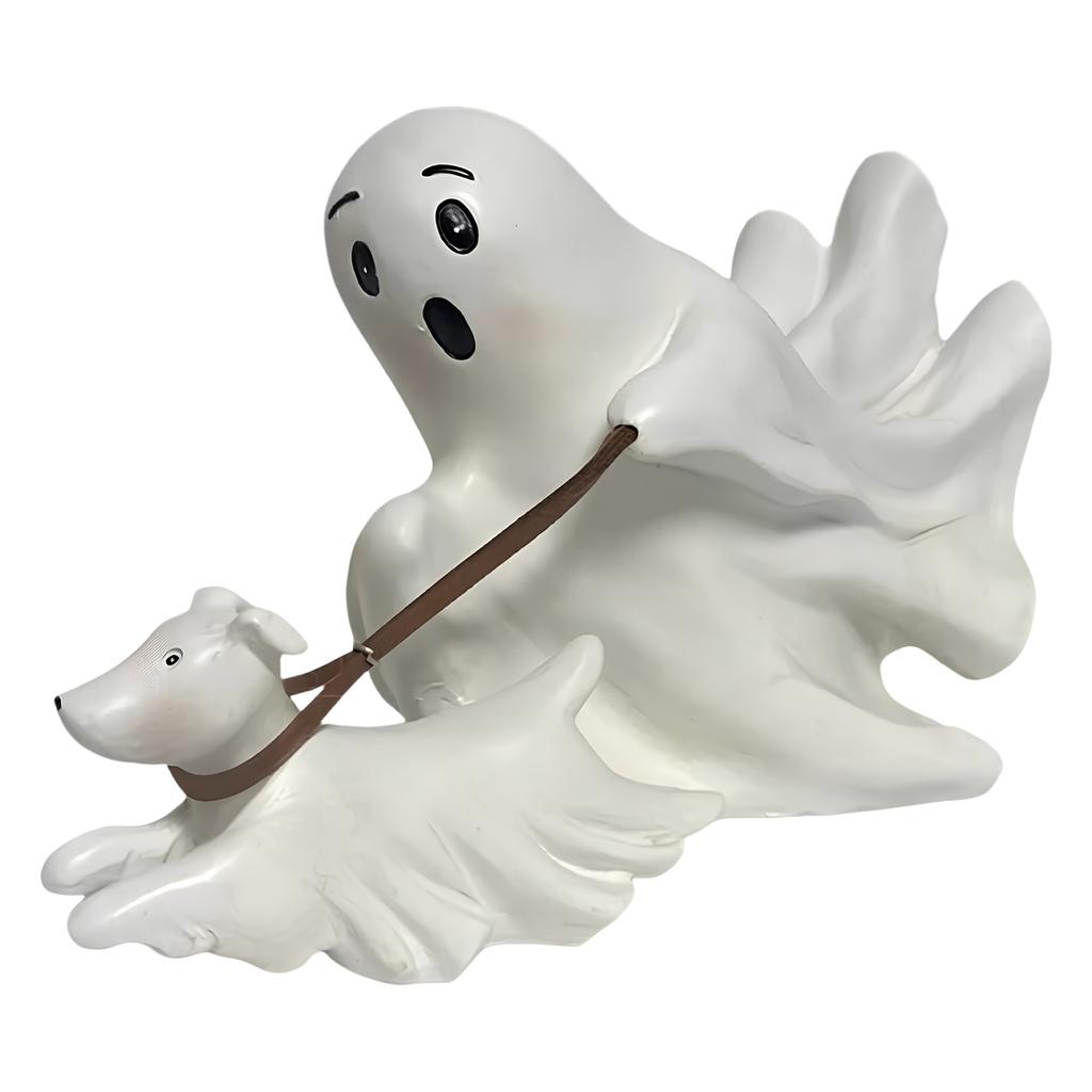 Halloween Ghost Walking Dog Statue Spooky Ghosts Figurine Ghost Dog Resin Figurine for Halloween Party