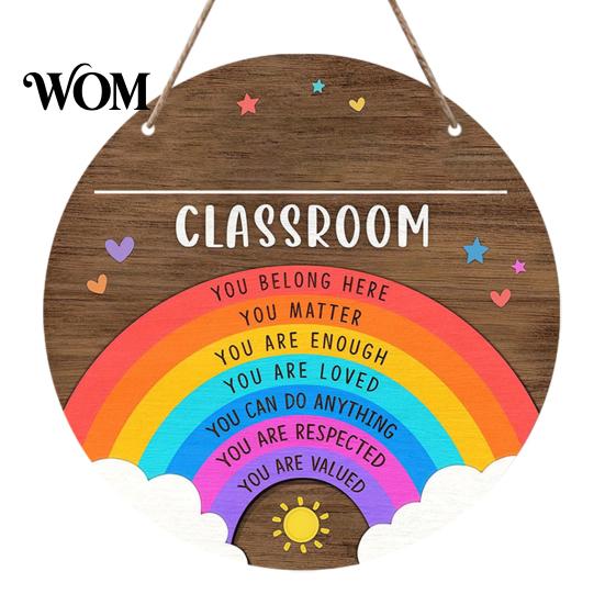 Farmhouse Classroom Sign Wooden Welcome for Door, to Our Round Smooth Surface Door Plaque Hanger, Front Hanging Sign, Back School Preschool Decoration