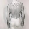Trendy Mesh Fishnet T-Shirt For Europe And America - Long-Sleeved Rhinestone Top. Sexy Hot Girl Style With Heat-Pressed Rhinestones-Mesh Top For Women