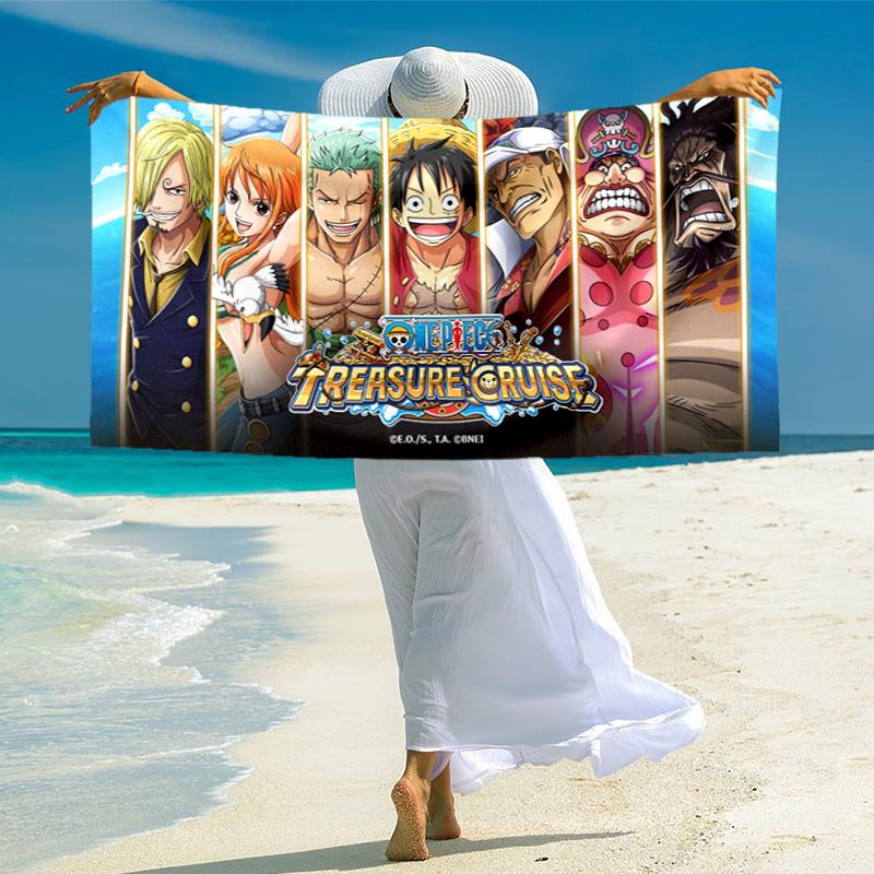 Classic Japanese Element Cartoon ONE PIECE Monkey D. Luffy Beach Towel Outdoor Camping Vacation Swimming Beach Towel Outdoor Absorbent Bath Towel Y12